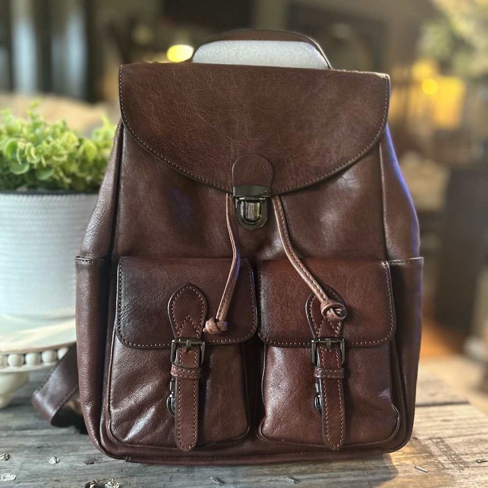 Elegant Brown Leather Backpack for Women